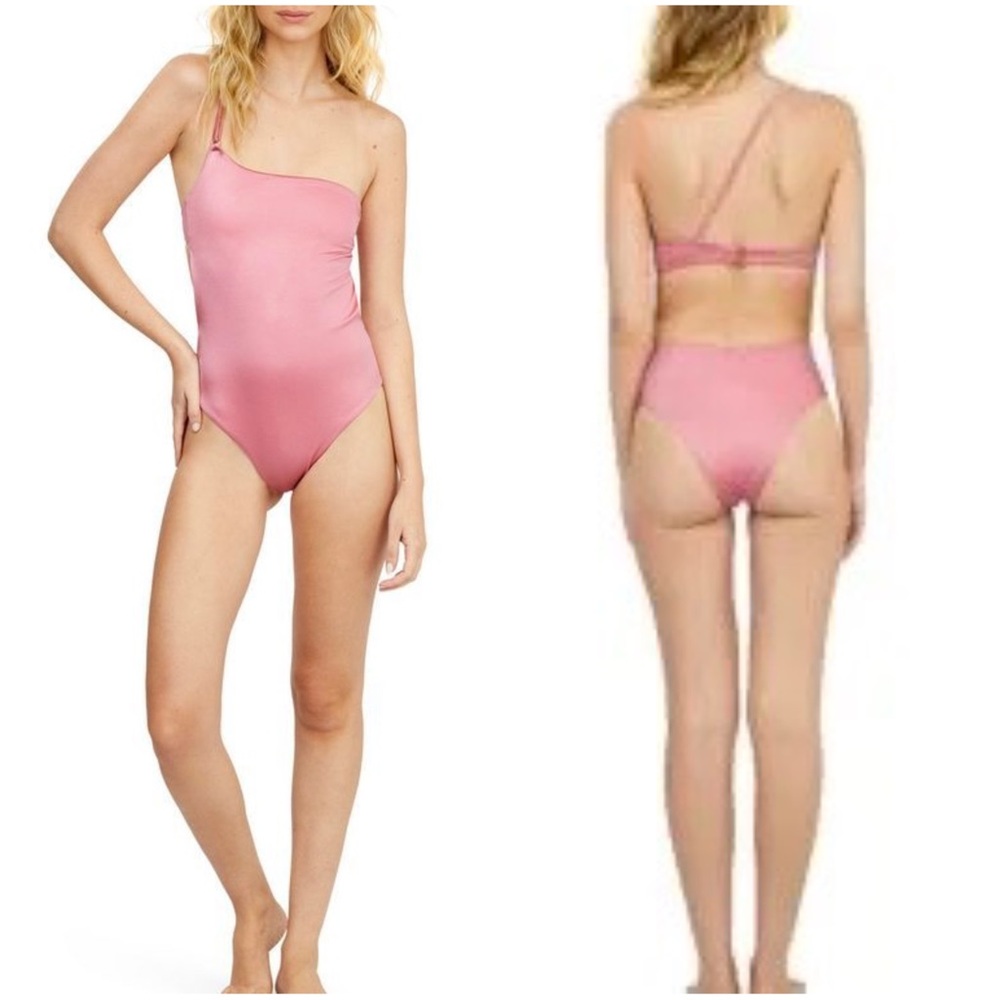 Kibys NWT Shiny Pink One Shoulder Tummy Control One Piece Swimsuit